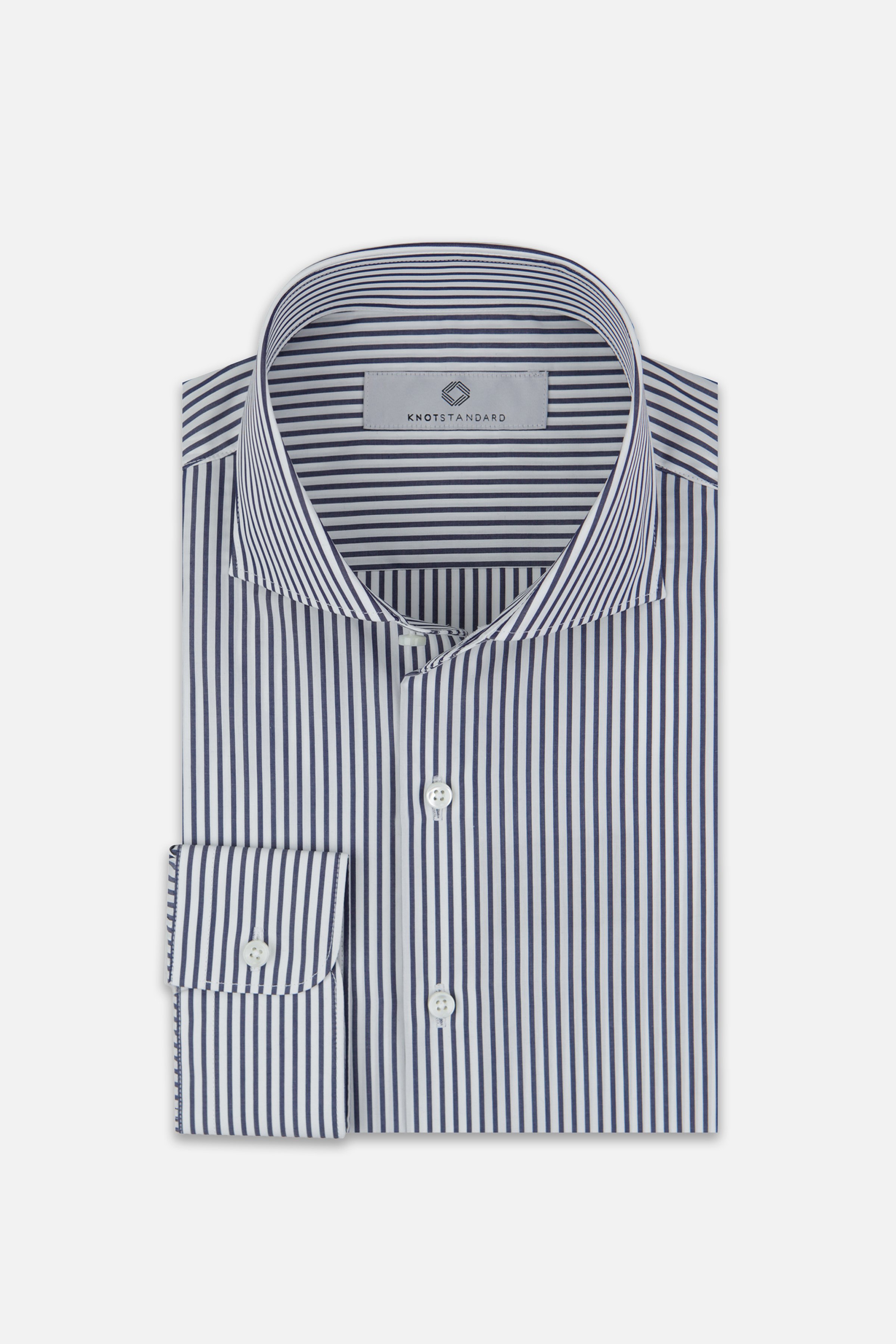 Knot Standard White and Navy Striped Dress Shirt by Knot Standard