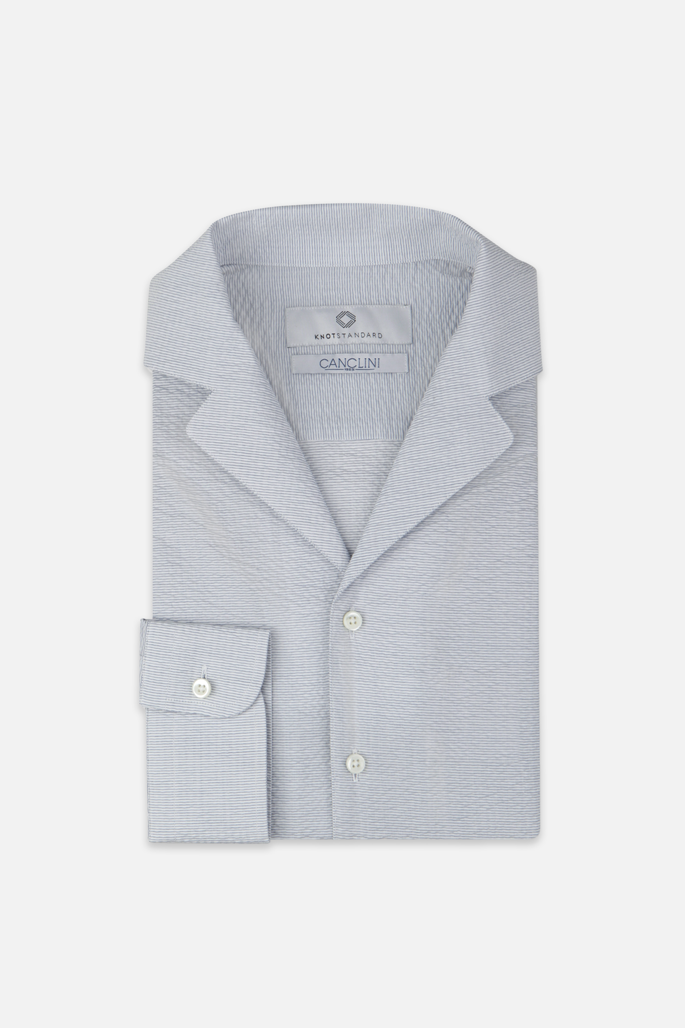 Canclini Striped Seersucker Camp Collar Shirt by Knot Standard