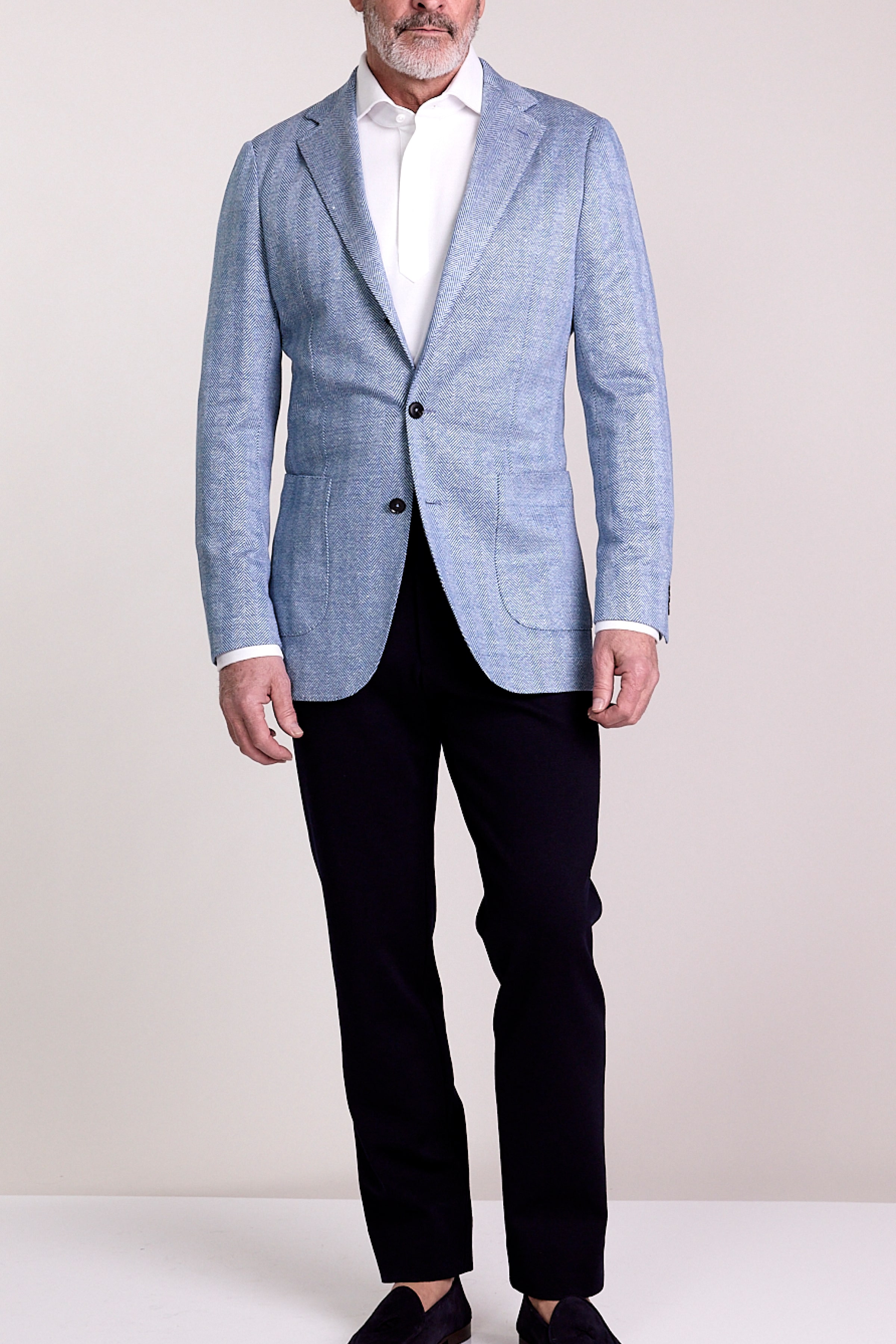 Ariston Blue Herringbone Knit Blazer by Knot Standard