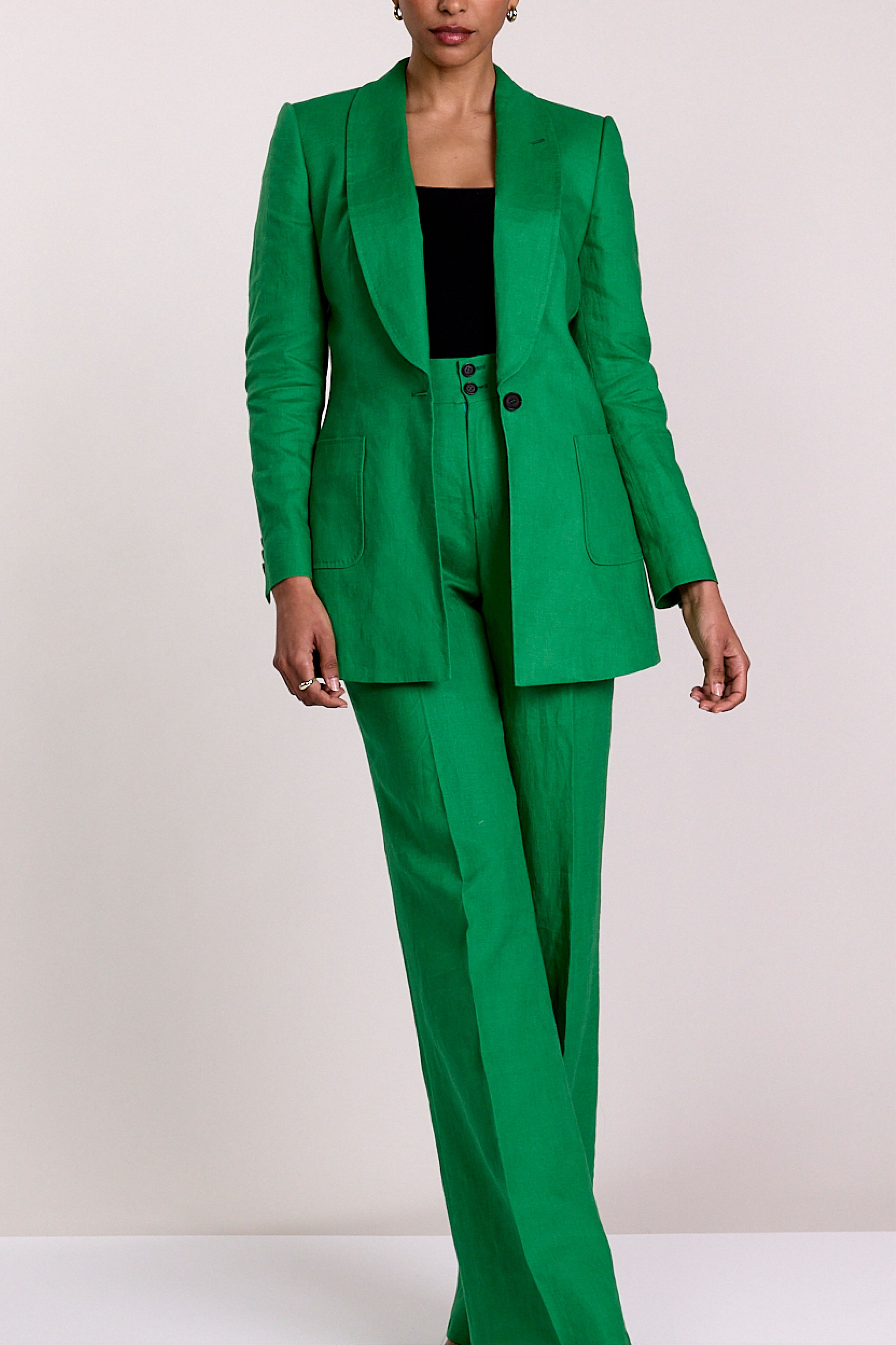 Knot Standard Emerald Green Linen Blazer by Knot Standard