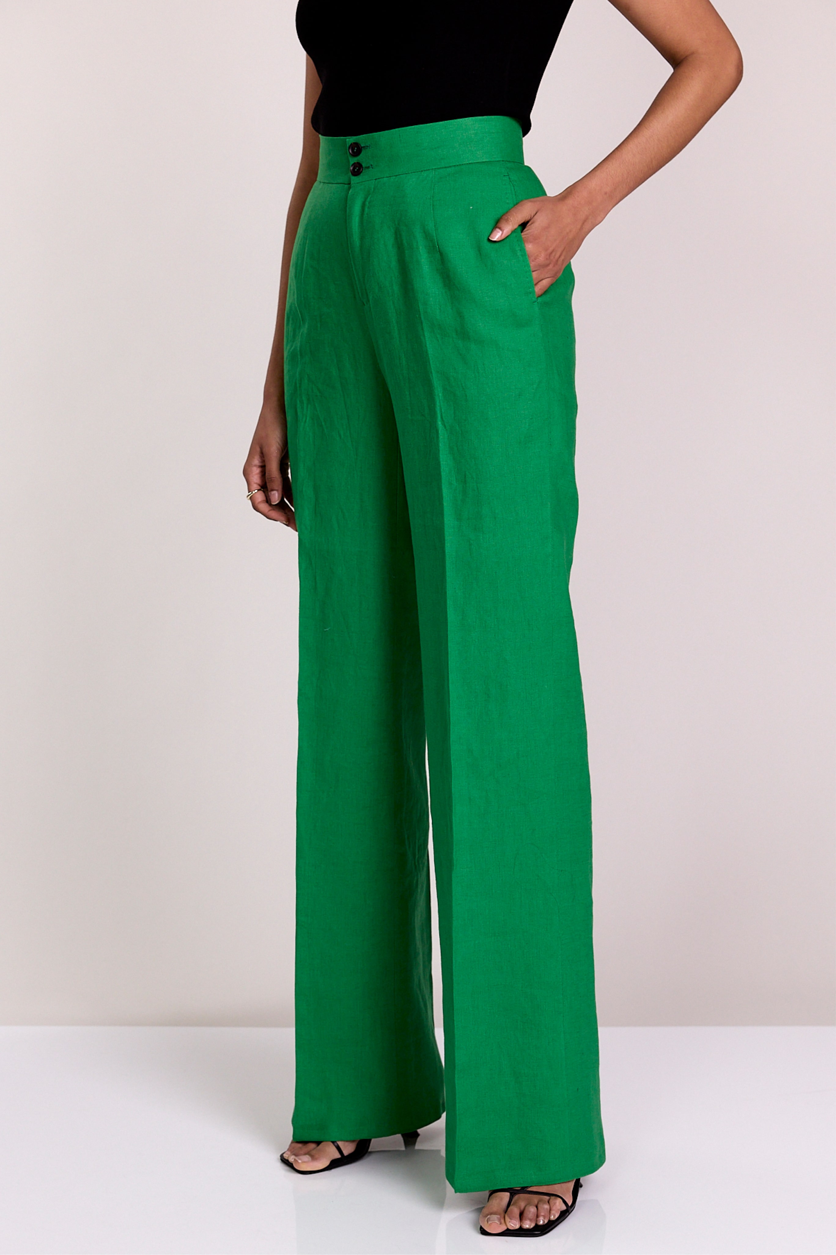 Knot Standard Emerald Green Linen Wide-Leg Pant by Knot Standard